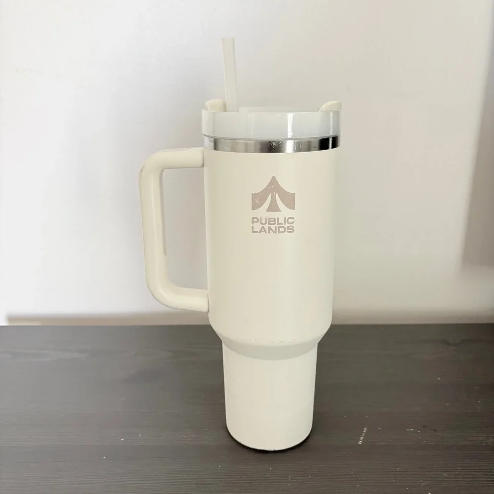 Stanley Tumbler Quencher H2.0 40oz Cream Public Lands Insulated Cup Handle Straw - Picture 11 of 16